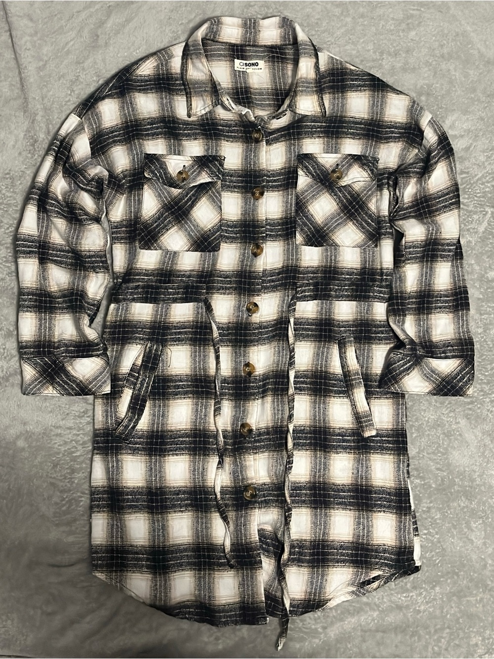 Ci Sono Women’s Medium Black White Plaid Flannel Long Shirt Dress Button Front M